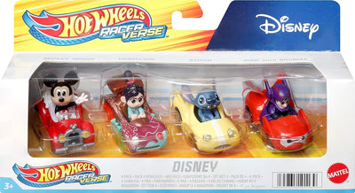 Hot Wheels RacerVerse, Set of 4 Die-Cast Cars with Disney Characters as Drivers